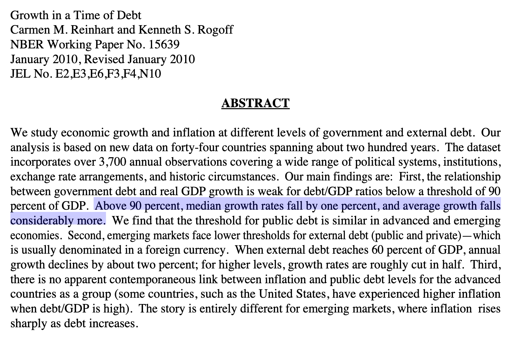 Reinhart and Rogoff abstract